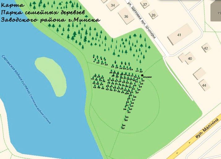 Карта Парка семейных деревьев в Заводском районе г.Минска